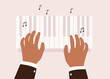 © simplehappyart - Black Male’s Hand With Formalwear Playing Piano Keys. Close-Up. Character, Cartoon.