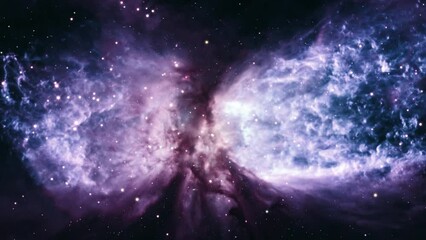 galaxy space flight exploration into a star field in celestial snow angel . 4k 3d fly through space 