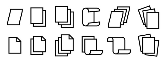 Leinwandbilder - Blank paper page icon vector set. Collection of empty document outline symbol illustration.