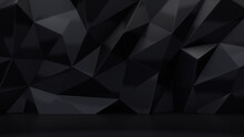 Polygon 3D Wall Wallpaper With Black Contemporary Surface. Dark 3D Render.