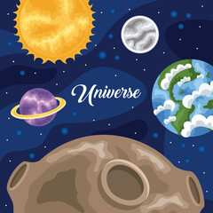 Poster - universe lettering and planets