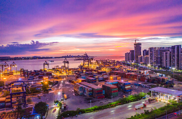 Wall Mural - Haikou Port Container Terminal Aerial View, The Main Transportation Hub for Hainan Free Trade Zone of China.