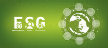 Banner ESG - Environmental, Social And Corporate Governance Banner Information Technology Green Business Icon Renewable Environment, Society, Vector