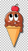 Chocolate Ice Cream Cone Cartoon Character Isolated
