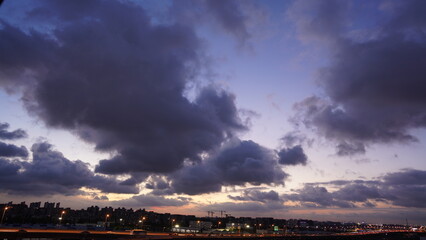 Wall Mural - the sunset sky panoramic view with the colorful clouds in the sky