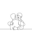 © Kamila Bay - man smiling hugging friend - one line drawing vector. concept pleasant long-awaited meeting, best friend, hug day, intimacy, skinship
