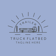 truck flatbed and sunburst line art logo vector symbol illustration design