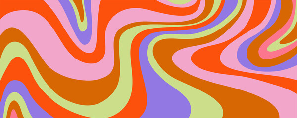 Grioovy psychedelic wave background for banner design. Retro 60s 70s psychedelic pattern. Modern wave retro abstract design. Rainbow 60s, 70s, hippie vector.