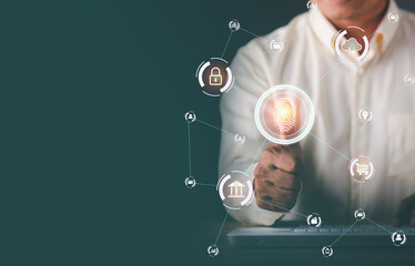Wall Mural - Young businessman showing a finger scan,