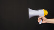 © nisara - Hand is hold megaphone Isolated on black background.