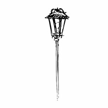 Illustration Of A Street Lamp. Retro Lighting Sketch. Hand Drawn Lantern Lantern