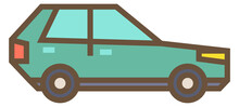 Old Car Icon. Green Sedan. Auto Toy