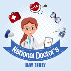 Wall Mural - Female doctor on doctor day in July logo