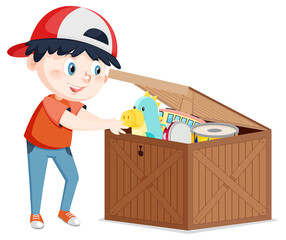 Wall Mural - A boy putting his toy into the box