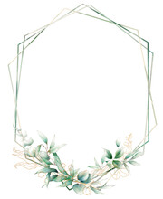 Watercolor Green And Gold Leaves Frame
