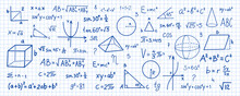 Hand Drawn Math Symbols. Math Symbols On Notebook Page Background. Sketch Math Symbols