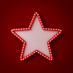 Aufkleber - Blank retro star neon light signboard isolated on dark red wall background with shadow 3D rendering