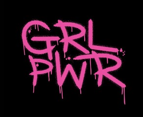 Wall Mural - GRL PWR. Urban street graffiti style with splash effects and drops on black background. Vector Illustration