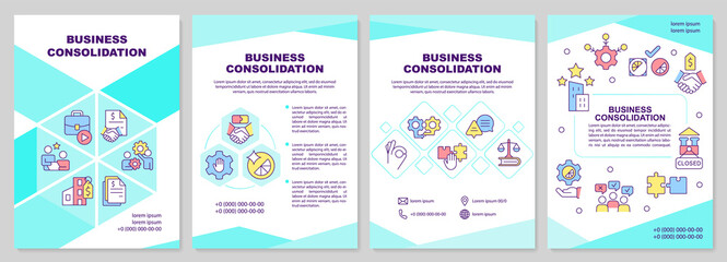 Business consolidation mint brochure template. Marketing. Leaflet design with linear icons. Editable 4 vector layouts for presentation, annual reports. Arial-Black, Myriad Pro-Regular fonts used