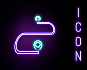 Wall Mural - Glowing neon line Route location icon isolated on black background. Map pointer sign. Concept of path or road. GPS navigator. Colorful outline concept. Vector