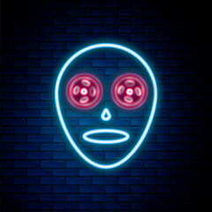 Wall Mural - Glowing neon line Facial cosmetic mask icon isolated on brick wall background. Cosmetology, medicine and health care. Colorful outline concept. Vector