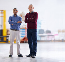 Aufkleber - Meet the inspectors. Portrait of two factory managers doing a warehouse inspection.