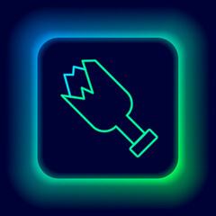 Wall Mural - Glowing neon line Broken bottle as weapon icon isolated on black background. Colorful outline concept. Vector