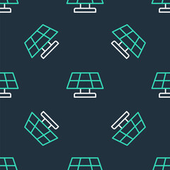 Line Solar energy panel icon isolated seamless pattern on black background. Vector