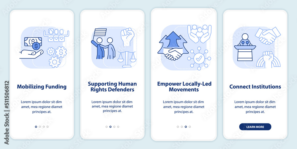 LGBT community state support light blue onboarding mobile app screen ...