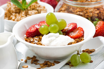 delicious healthy breakfast with fruits, granola