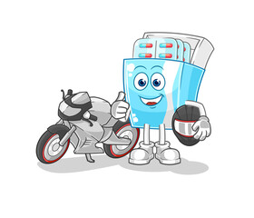 Wall Mural - medicine package racer character. cartoon mascot vector