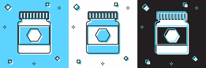 Sticker - Set Jar of honey icon isolated on blue and white, black background. Food bank. Sweet natural food symbol. Vector