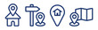 Address icon outline vector set. Map pin, location, home and place symbol illustration. Navigation element concept.