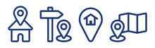 Address Icon Outline Vector Set. Map Pin, Location, Home And Place Symbol Illustration. Navigation Element Concept.