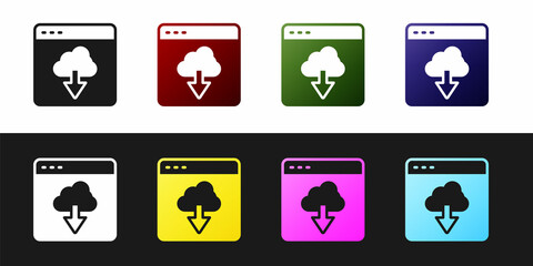 Sticker - Set Cloud technology data transfer and storage icon isolated on black and white background. Vector