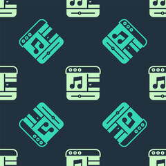 Canvas Print - Green and beige Music player icon isolated seamless pattern on blue background. Portable music device. Vector