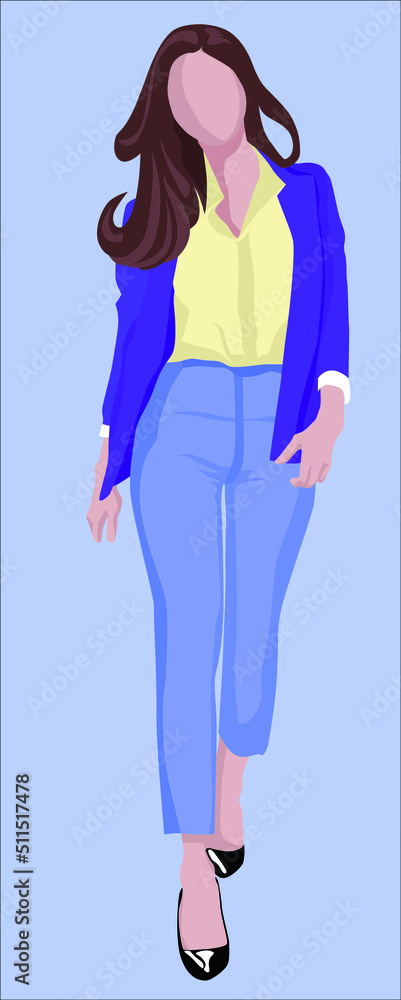 Vector diagram of the whole body of women with long hair in suits, long ...