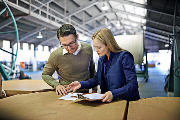 Aufkleber - Everything looks in order. Cropped shot of a two coworkers managing a warehouse.