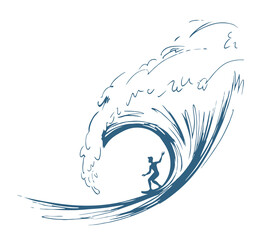 Wall Mural - Big sea wave. Vector drawing