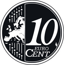 10 Cent Euro Coin Black Design Handmade Silhouette Collection