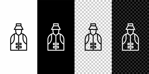 Canvas Print - Set line Fisherman icon isolated on black and white background. Vector