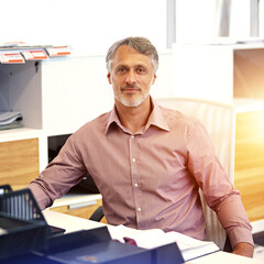 Wall Mural - He does he job with pride. Cropped portrait of a mature businessman sitting at his desk.