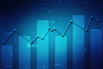 Business Growth graph on technology background, Futuristic raise arrow chart digital transformation abstract technology background. Big data and business growth currency stock and investment economy