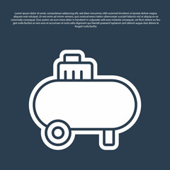 Poster - Blue line Air compressor icon isolated on blue background. Vector