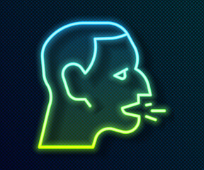 Sticker - Glowing neon line Man coughing icon isolated on black background. Viral infection, influenza, flu, cold symptom. Tuberculosis, mumps, whooping cough. Vector