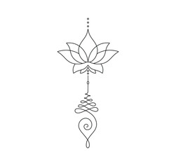 Wall Mural - Vector isolated unalome with lotus sacred buddhist line hand drawn symbol