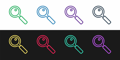 Poster - Set line Magnifying glass icon isolated on black and white background. Search, focus, zoom, business symbol. Vector