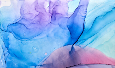  Purple blue ink abstract background, marble texture, fluid art pattern wallpaper, paint mix underwater wavy spots and stains