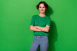 © deagreez - Photo of funny confident lady wear spring outfit arms crossed smiling isolated green color background