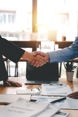 business partner handshake concept Colleagues shaking hands Successful deal after a great meeting. Blurred background.